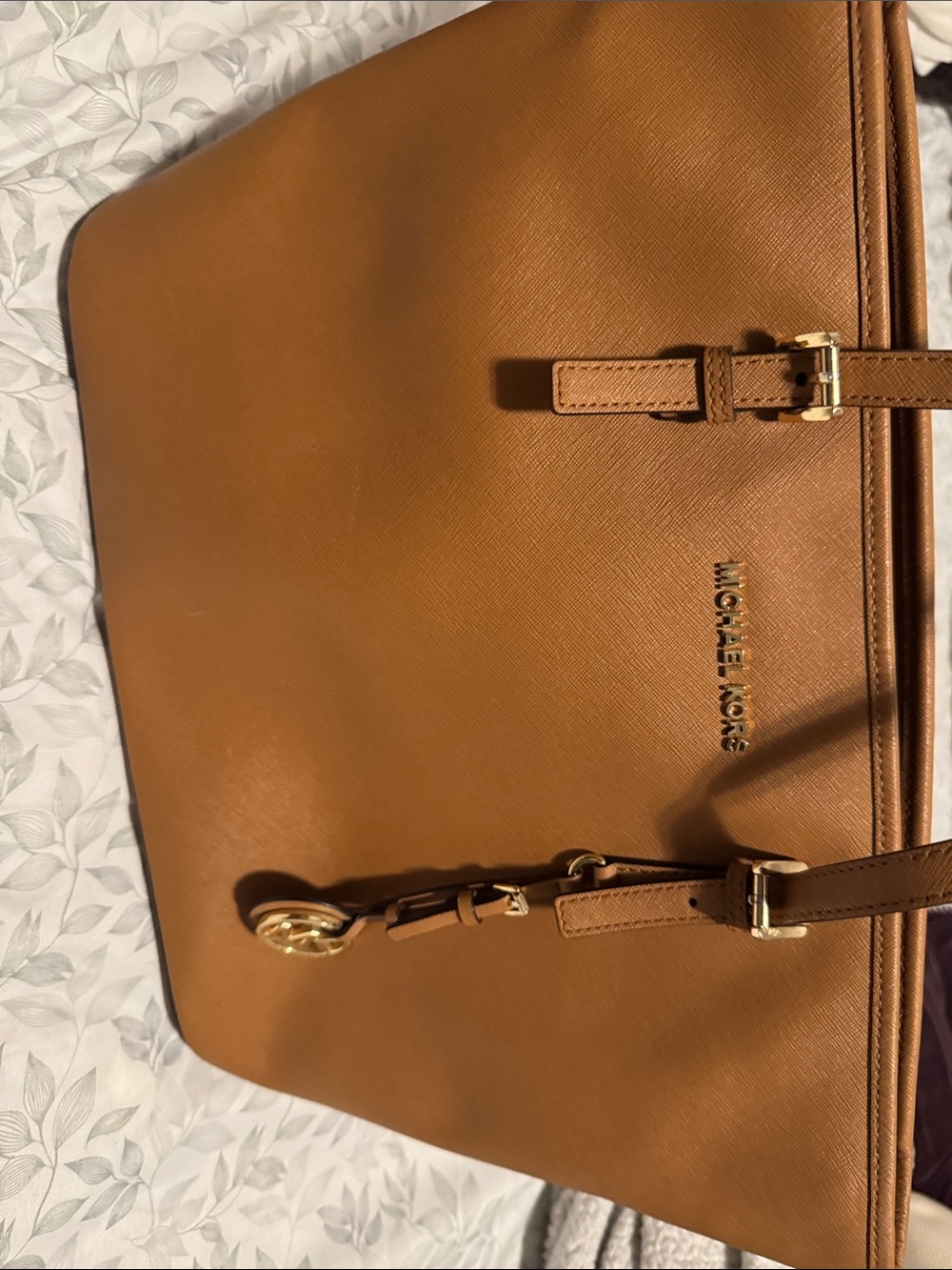 Michael Kors Cognac Brown Saffiano Tote with Gold Hardware